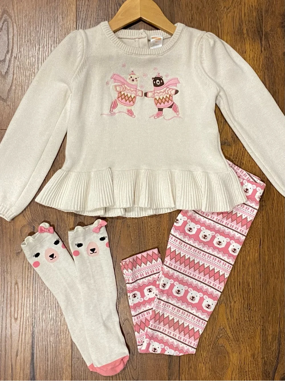 Gymboree Girls ‘Bear Hugs’ Cream and Pink Polar Bear 3-piece Sweater Set Size 5T